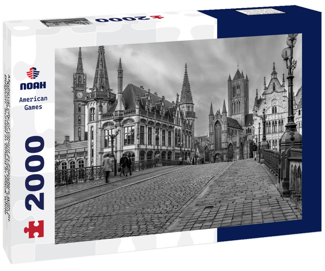 Medieval city of Ghent in Flanders with St. Nicholas' Church and City Hall, Ghent, Belgium. Sunset in Ghent 2000pc PuzzleBlack and White