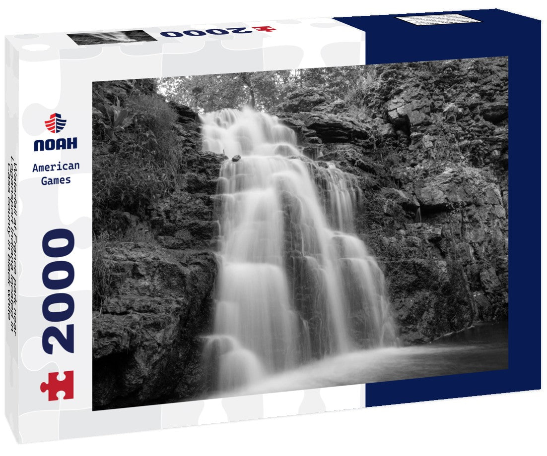 Noah Jigsaw Puzzle Waterfall at France park near Logansport Indiana located in Cass county in black white 2000 pieces