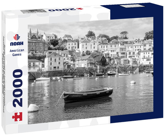 Noah Jigsaw Puzzle Boats moored at beautiful Cornish harbour town of Polruan in South Cornwall, England in black white 2000 pieces