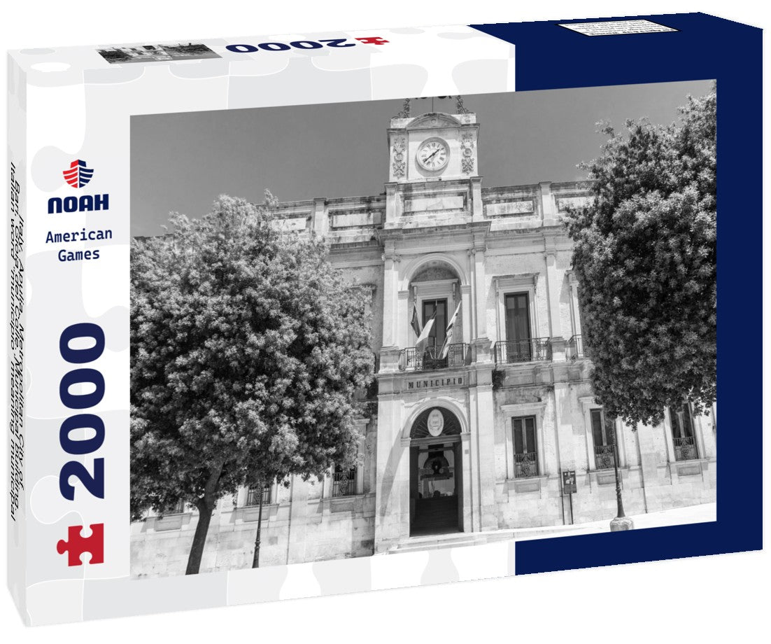Italy, Apulia, Metropolitan City of Bari, Gioia del Colle. Municipal building. Italian word “municipio” meaning municipal 2000pc PuzzleBlack and White