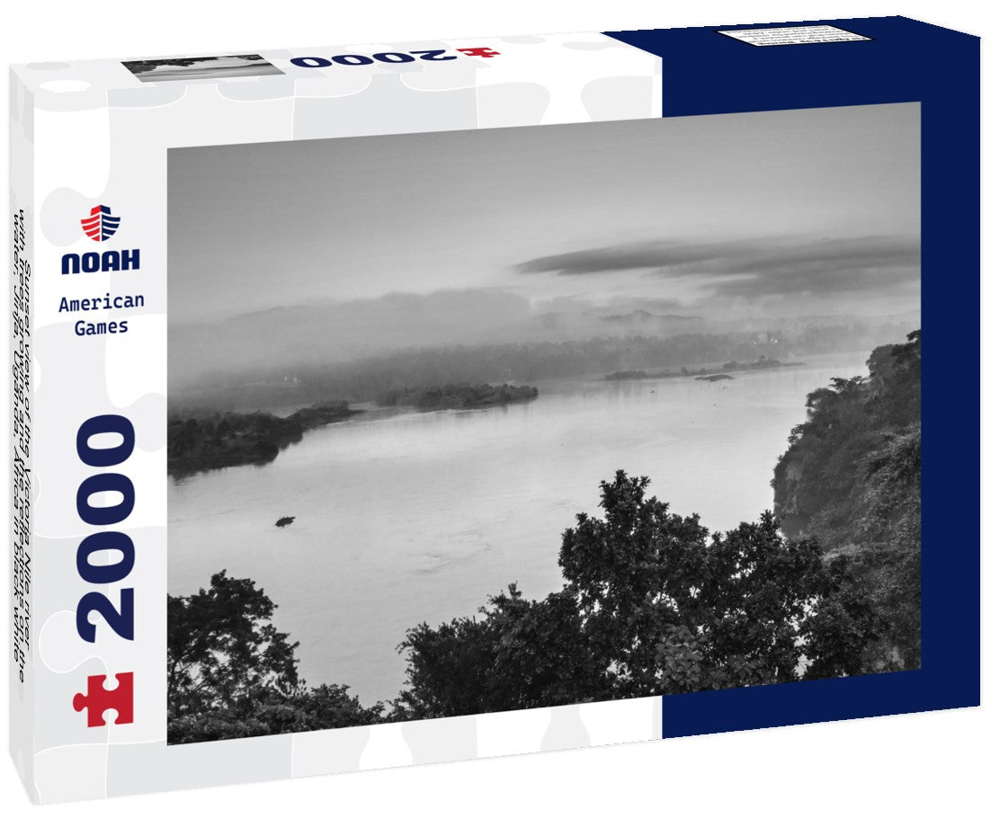 Noah Jigsaw Puzzle Sunset view of the Victoria Nile river, with trees growing and the reflections on the water, Jinja, Uganda, Africa in black white 2000 pieces
