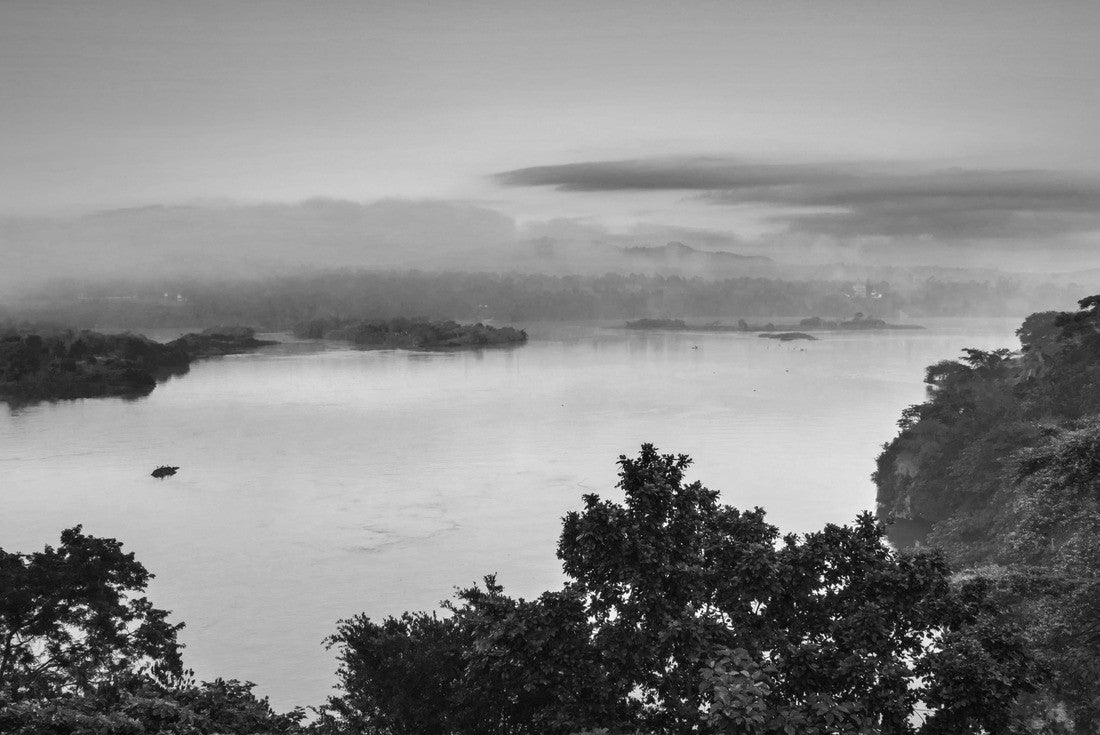 Noah Jigsaw Puzzle Sunset view of the Victoria Nile river, with trees growing and the reflections on the water, Jinja, Uganda, Africa in black white 2000 pieces