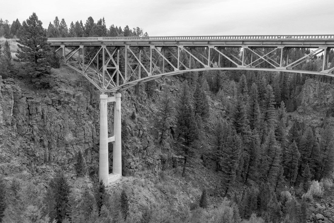 The 450 foot Pleasant Valley Creek Bridge, a cantilever truss bridge built in 1934, spans a ravine along the path of Old US 91 2000pc PuzzleBlack and White
