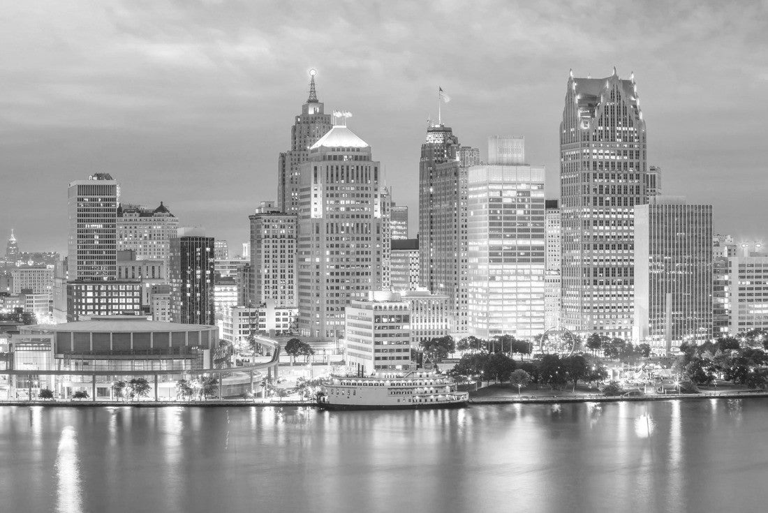 Detroit skyline in Michigan, USA at sunset shot from Windsor, Ontario Canada 2000pc PuzzleBlack and White