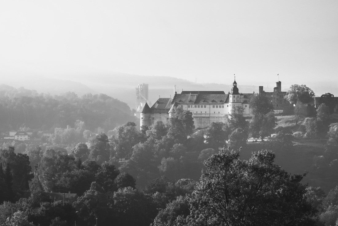 Hellenstein Castle (Schloss Hellenstein) above the city of Heidenheim an der Brenz in eastern Baden-Württemberg, Germany 2000pc PuzzleBlack and White