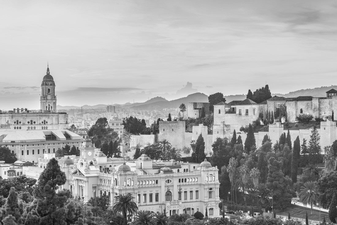 Malaga, Spain old town skyline at dusk 2000pc PuzzleBlack and White