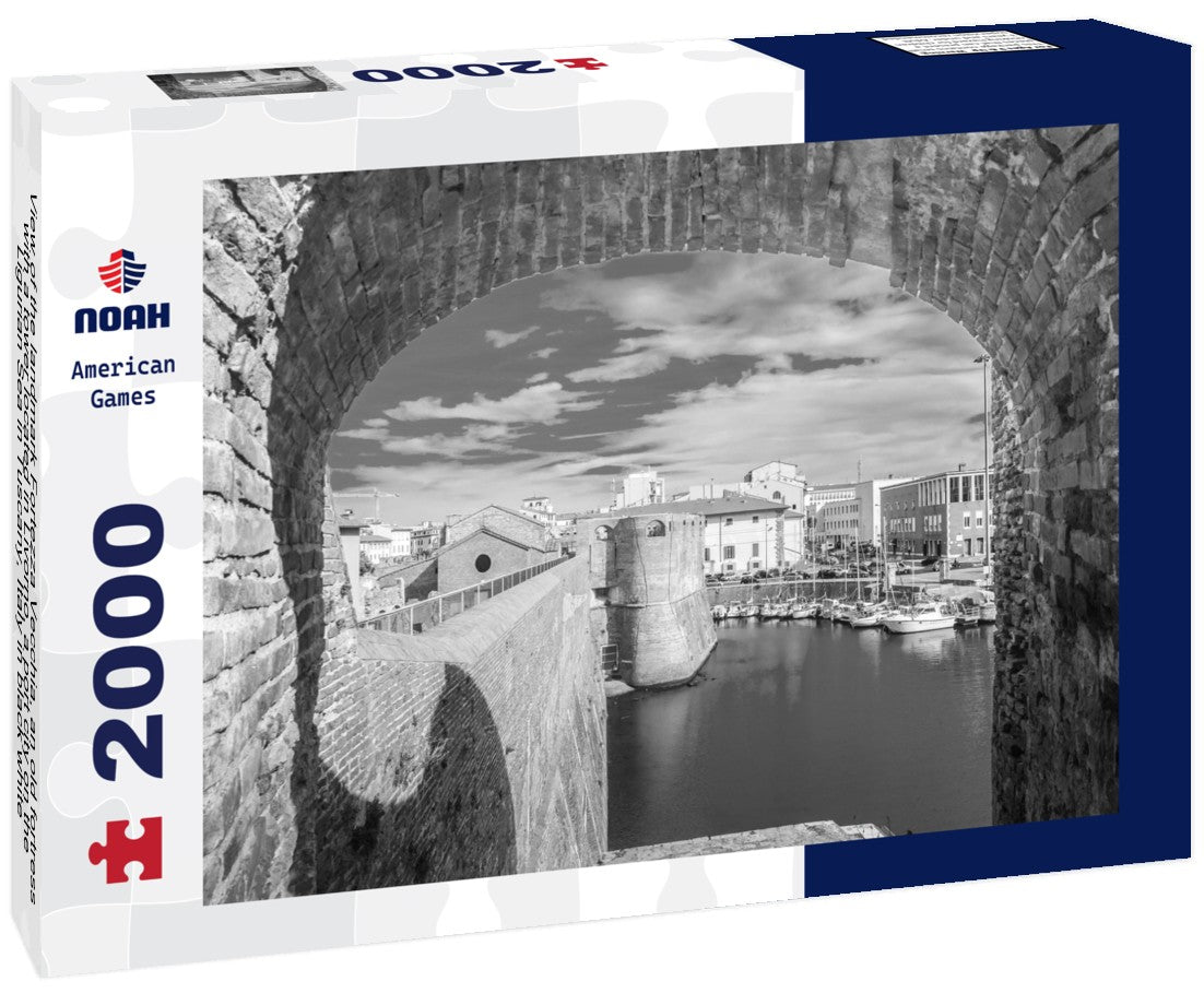 the landmark Fortezza Vecchia, an old fortress with a tower located in Livorno, a port city on the Ligurian Sea in Tuscany, Italy 2000pc PuzzleBlack and White