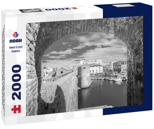 Noah Jigsaw Puzzle View of the landmark Fortezza Vecchia, an old fortress with a tower located in Livorno, a port city on the Ligurian Sea in Tuscany, Italy in black white 2000 pieces