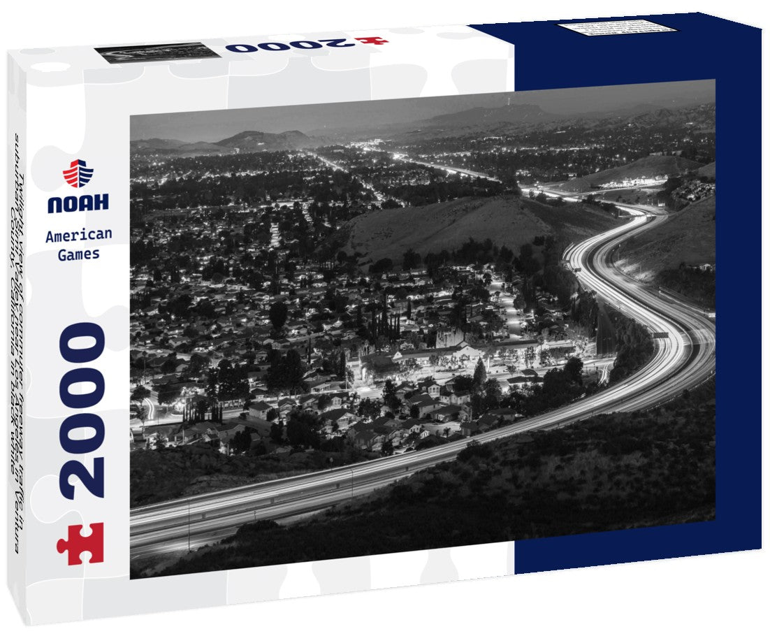 Twilight view of commuter freeway traffic in suburban Simi Valley near Los Angeles in Ventura County, California 2000pc PuzzleBlack and White