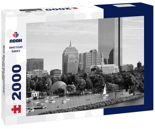 Noah Jigsaw Puzzle Back Bay skyline and Charles River Boston Massachusetts in black white 2000 pieces
