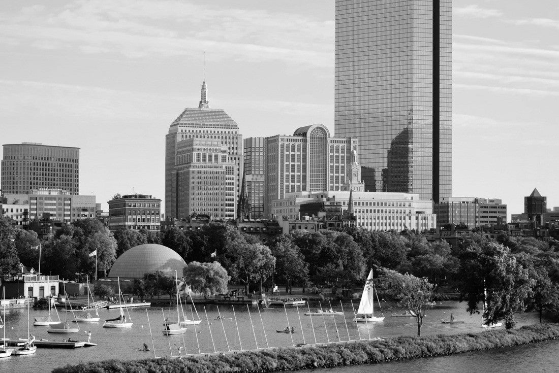 Noah Jigsaw Puzzle Back Bay skyline and Charles River Boston Massachusetts in black white 2000 pieces