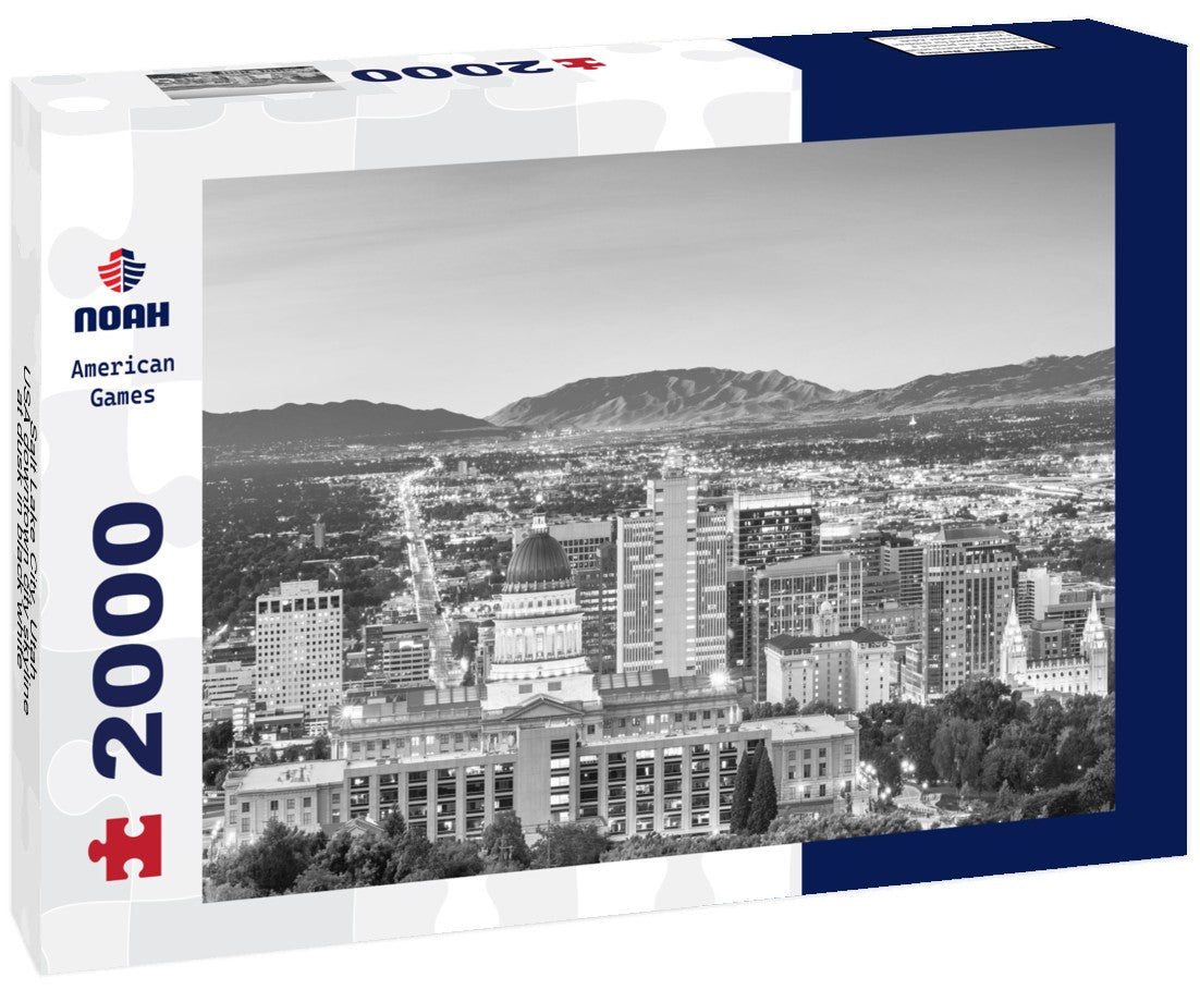 Noah Jigsaw Puzzle Salt Lake City, Utah, USA downtown city skyline at dusk in black white 2000 pieces