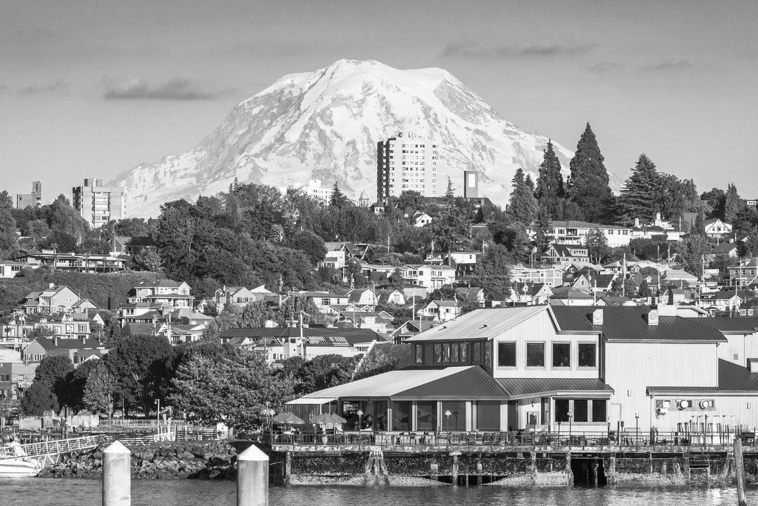 Tacoma, Washington, USA with Mt. Rainier in the distance on Commencement Bay 2000pc PuzzleBlack and White