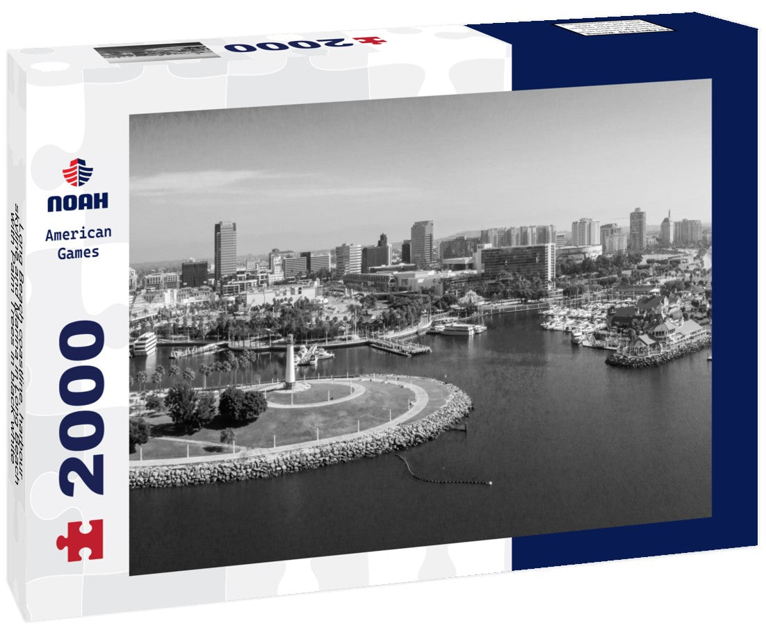 Long Beach coastline, harbour, skyline and Marina in Long Beach with Palm Trees 2000pc PuzzleBlack and White