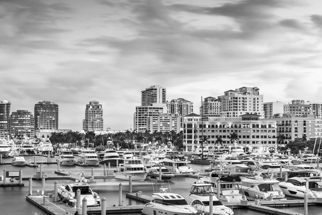 Noah Jigsaw Puzzle West Palm Beach, Florida, USA Downtown Skyline on the Intracoastal Waterway at dawn in black white 2000 pieces