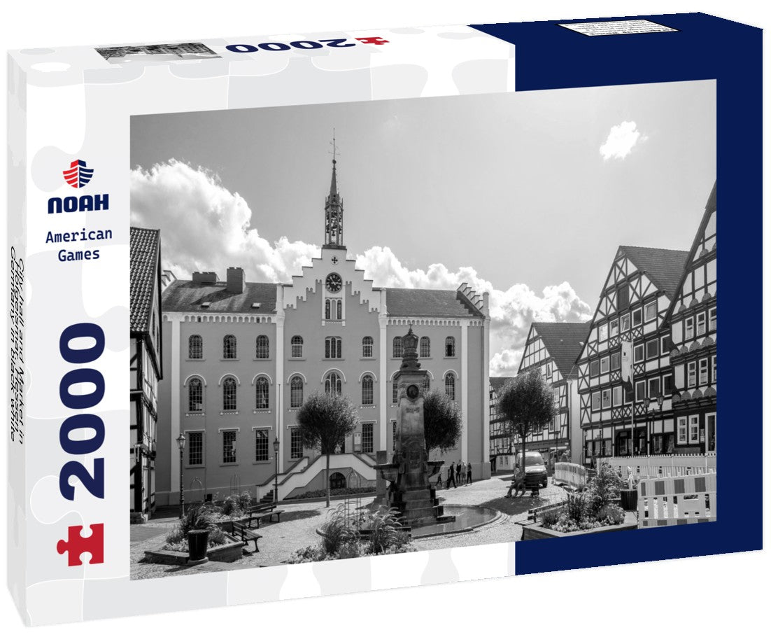 City hall and Market in Hofgeismar, Hessen, Germany 2000pc PuzzleBlack and White