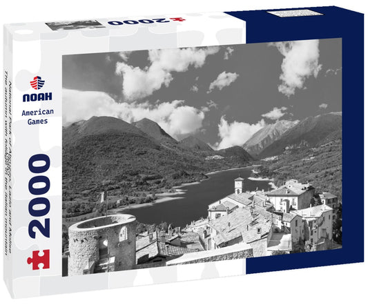 Noah Jigsaw Puzzle National Park of Abruzzo, Lazio and Molise (Italy) - The autumn with foliage in the italian mountain natural reserve, with little towns, wild animals like deer, Barrea Lake, Camosciara, Forca d'Acero in black white 2000 pieces