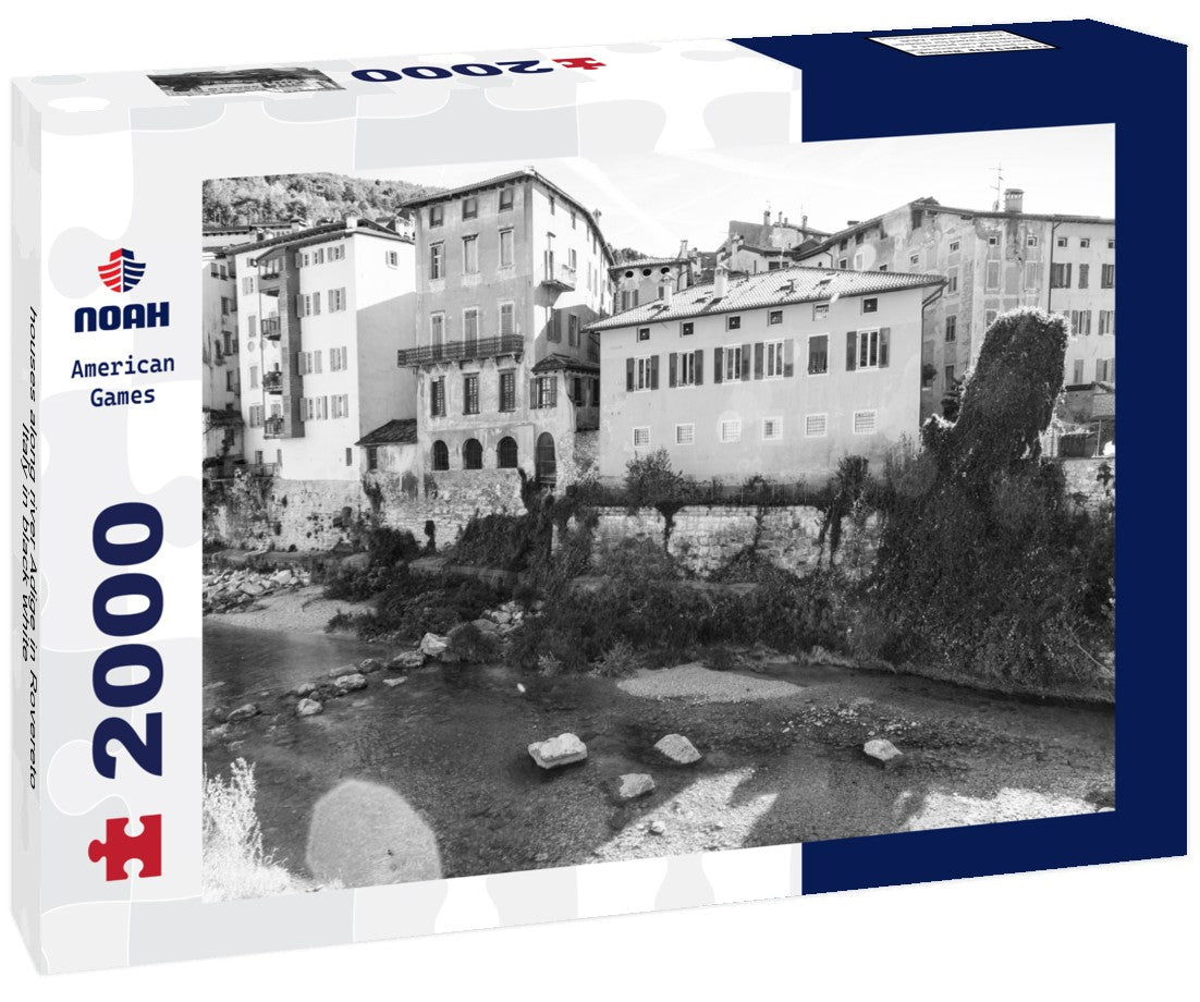 houses along river Adige in Rovereto, Italy 2000pc PuzzleBlack and White