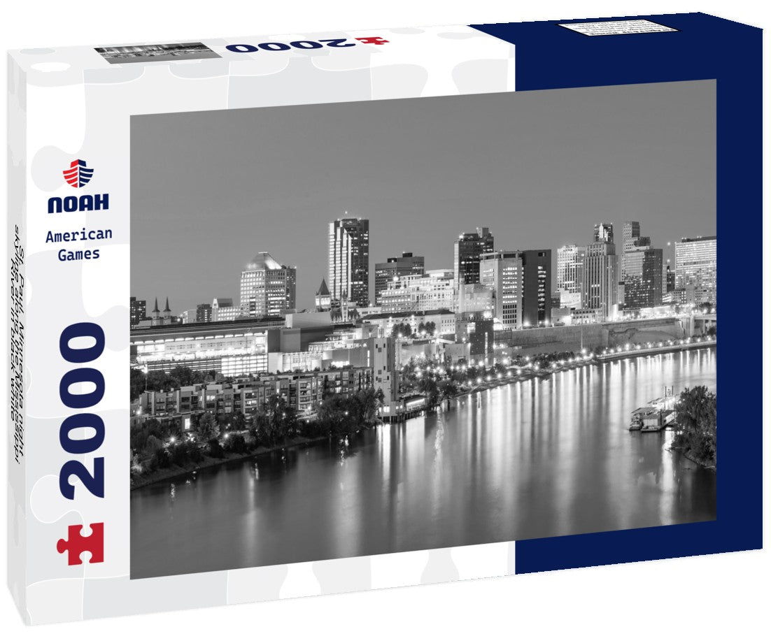 St. Paul, Minnesota night skyline along the Mississippi River 2000pc PuzzleBlack and White