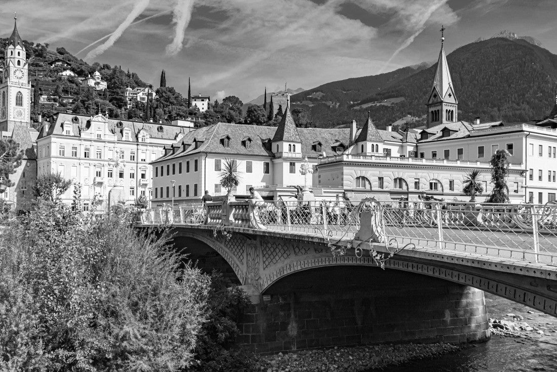 Beautiful alpine view and a bridge at Meran, South Tyrol, Italy 2000pc PuzzleBlack and White
