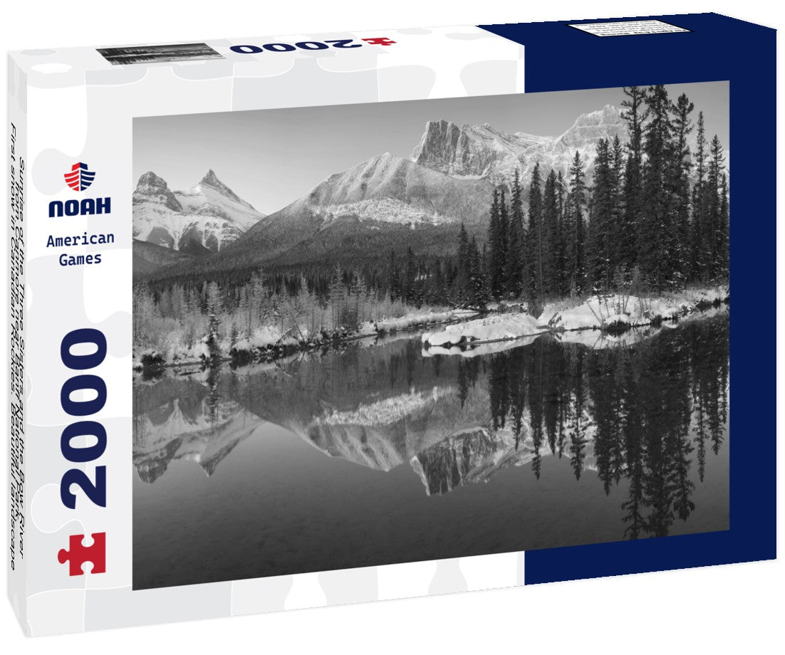 Sunrise of the Three Sisters and the Bow River from Canmore near Banff National Park. First snow in Canadian Rockies. Beautiful landscape background concept 2000pc PuzzleBlack and White