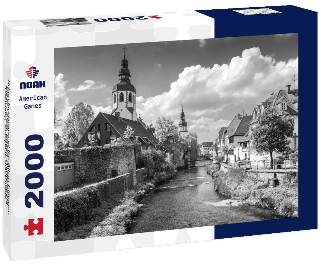 Urban landscape at the Alb in Ettlingen, Black Forest, Baden-Württemberg, Germany, Europe 2000pc PuzzleBlack and White