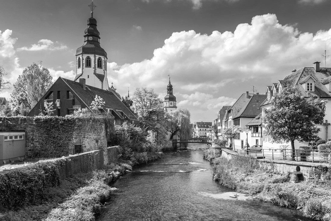Urban landscape at the Alb in Ettlingen, Black Forest, Baden-Württemberg, Germany, Europe 2000pc PuzzleBlack and White