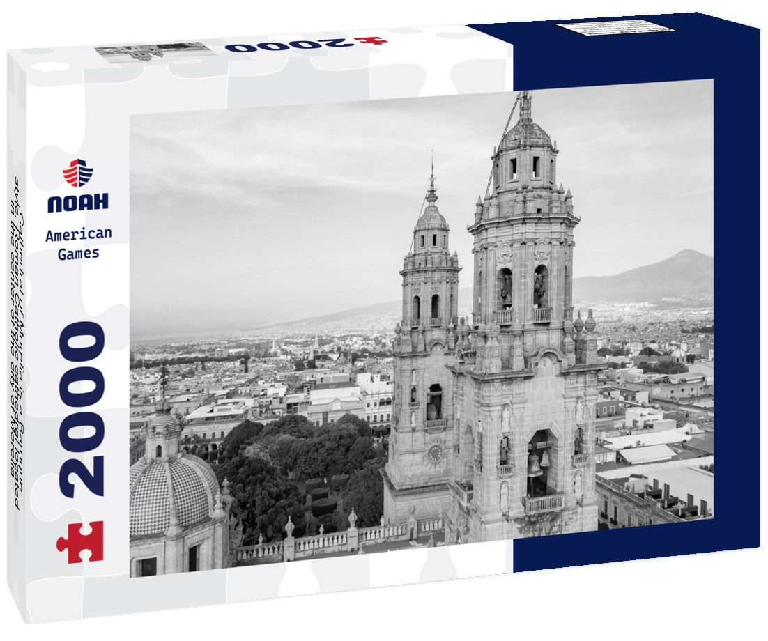 Cathedral of Morelia is a Baroque-style, Roman Catholic cathedral located in the center of the city of Morelia, Michoacán, Mexico 2000pc PuzzleBlack and White