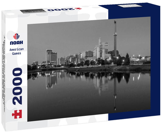 Noah Jigsaw Puzzle A Morning Blue Hour Shot of the Rochester, Minnesota Cityscape Reflecting in a Calm Silver Lake in black white 2000 pieces