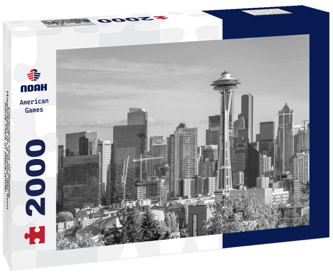 Cityscape view of Seattle, Washington on a sunny day from Kerry Park 2000pc PuzzleBlack and White