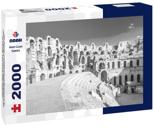 Noah Jigsaw Puzzle The Roman amphitheater of Thysdrus in El Djem or El-Jem, a town in Mahdia governorate of Tunisia. One of the main attraction in Tunisia in black white 2000 pieces