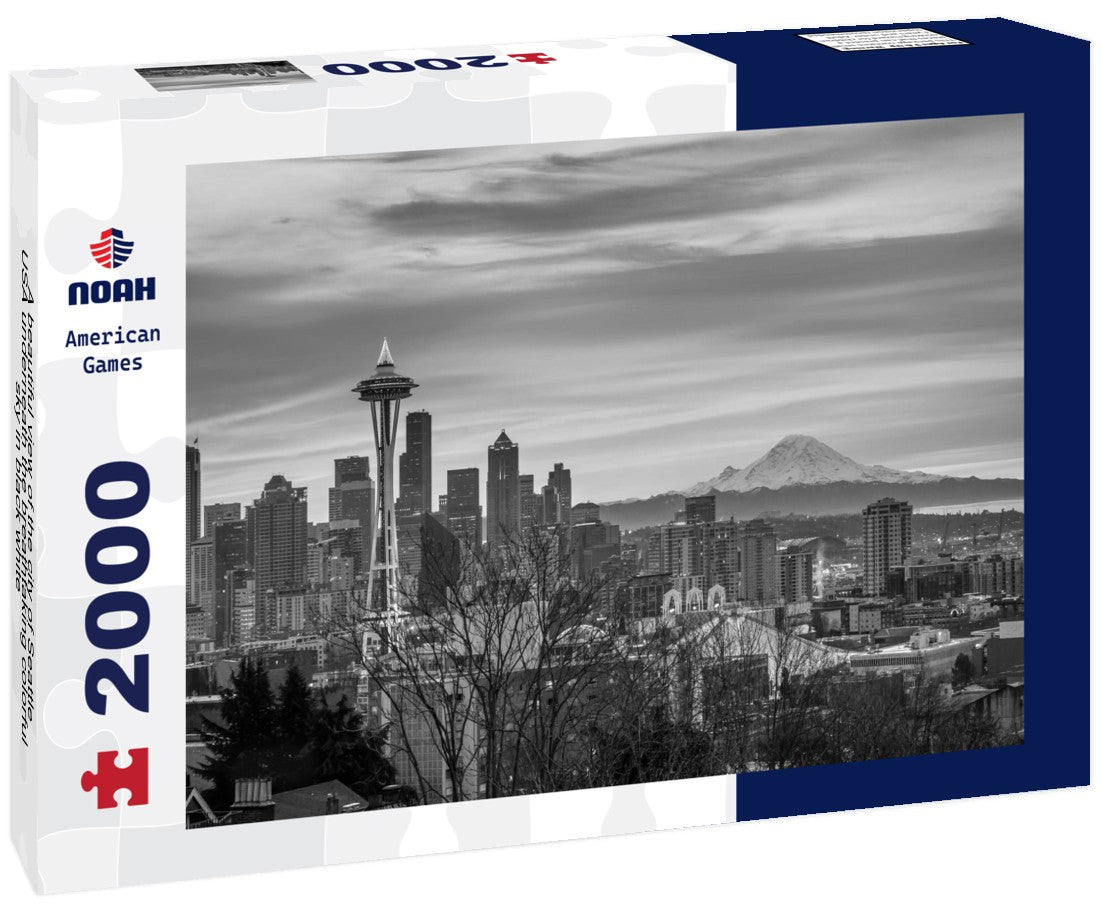 A beautiful view of the city of Seattle, USA underneath the breathtaking colorful sky 2000pc PuzzleBlack and White