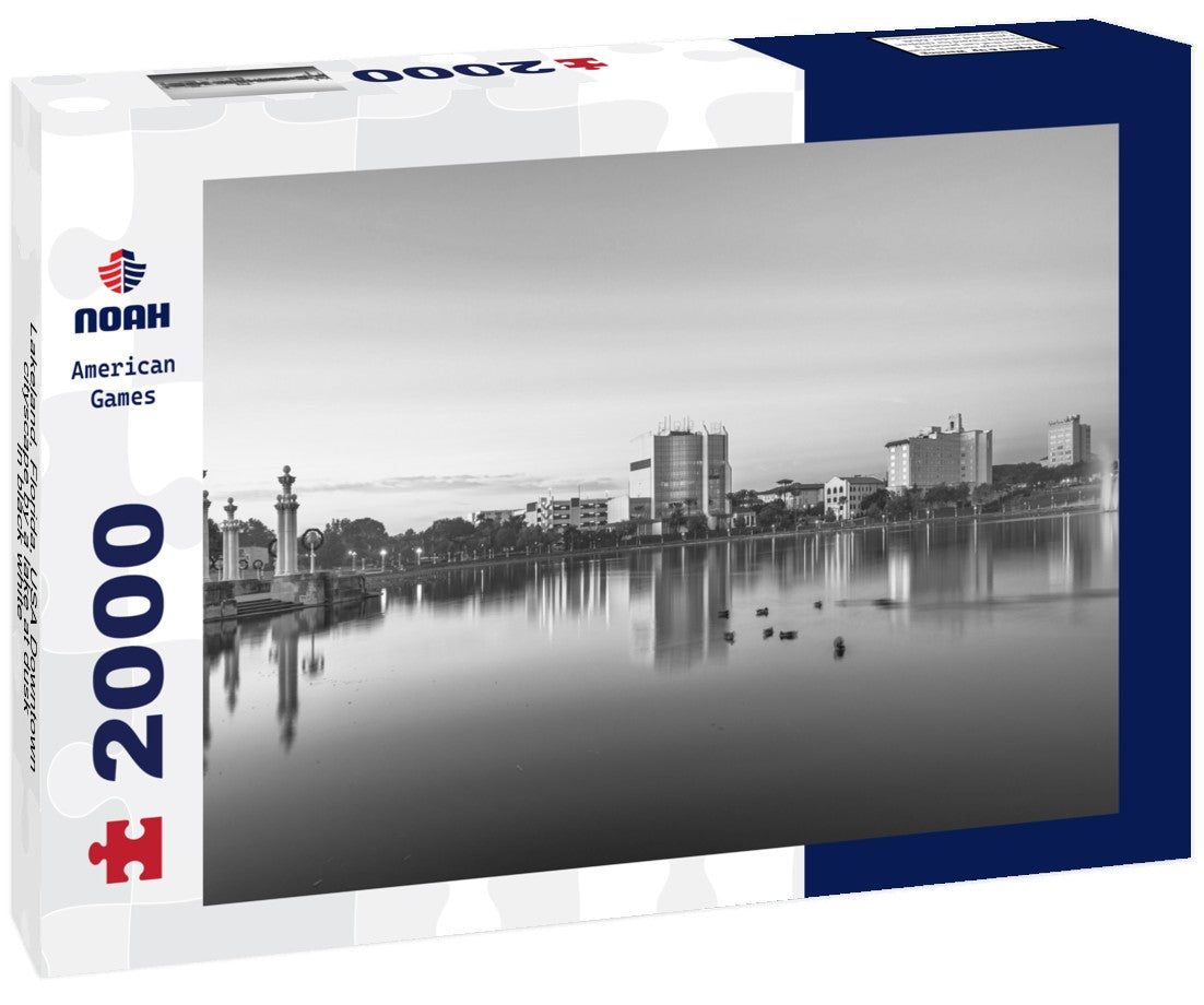 Noah Jigsaw Puzzle Lakeland, Florida, USA Downtown cityscape by a lake at dusk in black white 2000 pieces