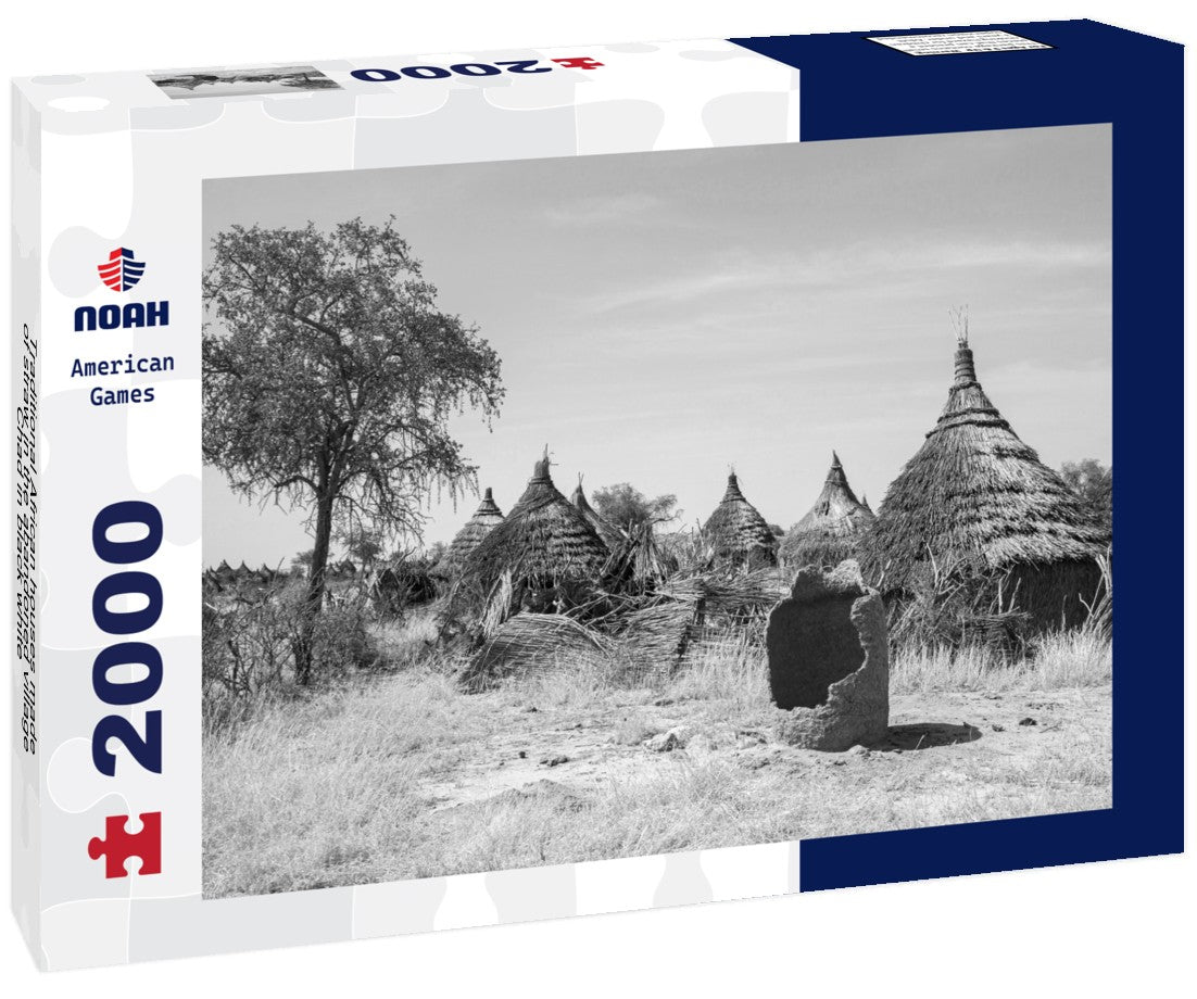 Noah Jigsaw Puzzle Traditional African houses made of straw in the abandoned village, Chad in black white 2000 pieces
