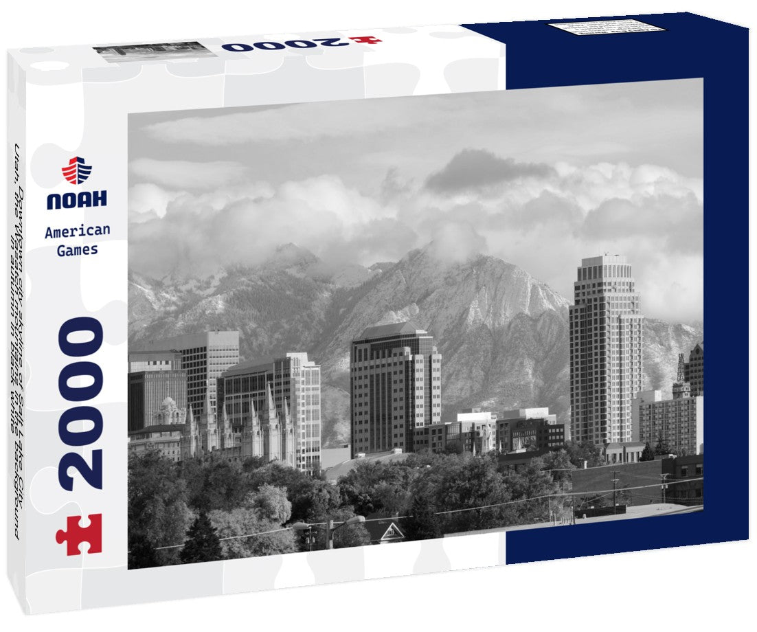 Noah Jigsaw Puzzle Downtown city skyline of Salt Lake City, Utah, the Wasatch mountains in the background in autumn in black white 2000 pieces