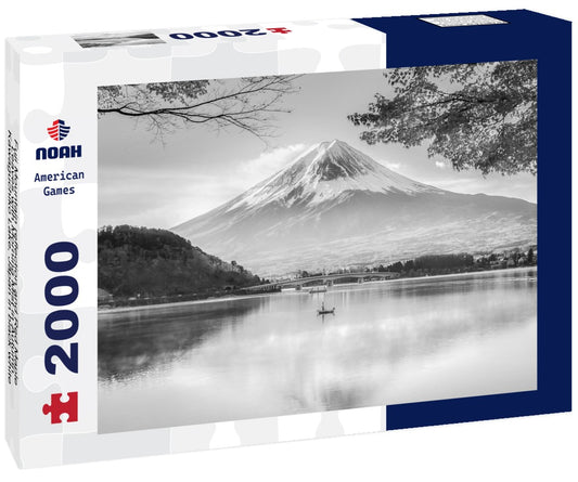 Noah Jigsaw Puzzle Fuji Mountain reflection and Red Maple Leaves with Morning Mist in Autumn, Kawaguchiko Lake, Japan in black white 2000 pieces