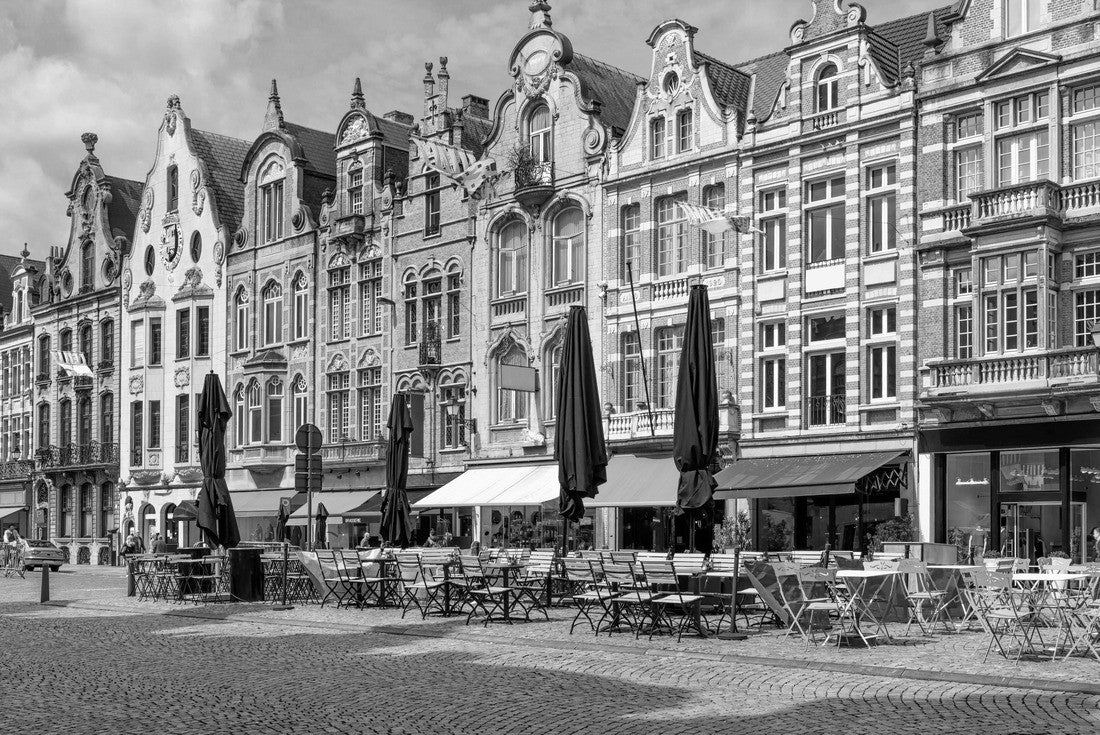 Old street with tables of cafe in Mechelen, Belgium. Mechelen is a city and municipality in the province of Antwerp, Flanders, Belgium 2000pc PuzzleBlack and White
