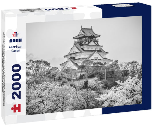 Noah Jigsaw Puzzle Osaka Castle at sunset, beautiful Japanese temple cherry blossom trees, sakura season, autumn Japan in black white 2000 pieces