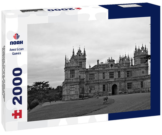 Noah Jigsaw Puzzle Mentmore Towers, at the village of Mentmore, in the county of Buckinghamshire, England, on a winters day in black white 2000 pieces