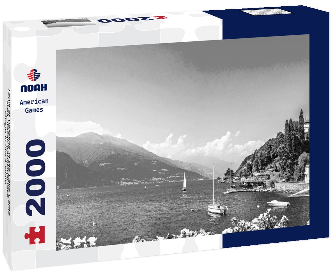 Noah Jigsaw Puzzle Town of Varenna in the Lake Como area. Italian traditional lake village in black white 2000 pieces