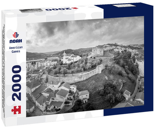 Noah Jigsaw Puzzle Stunning aerial sunset panorama of the medieval castle with Moorish origins in Torres Vedras Portugal with restored castle church and keep in black white 2000 pieces