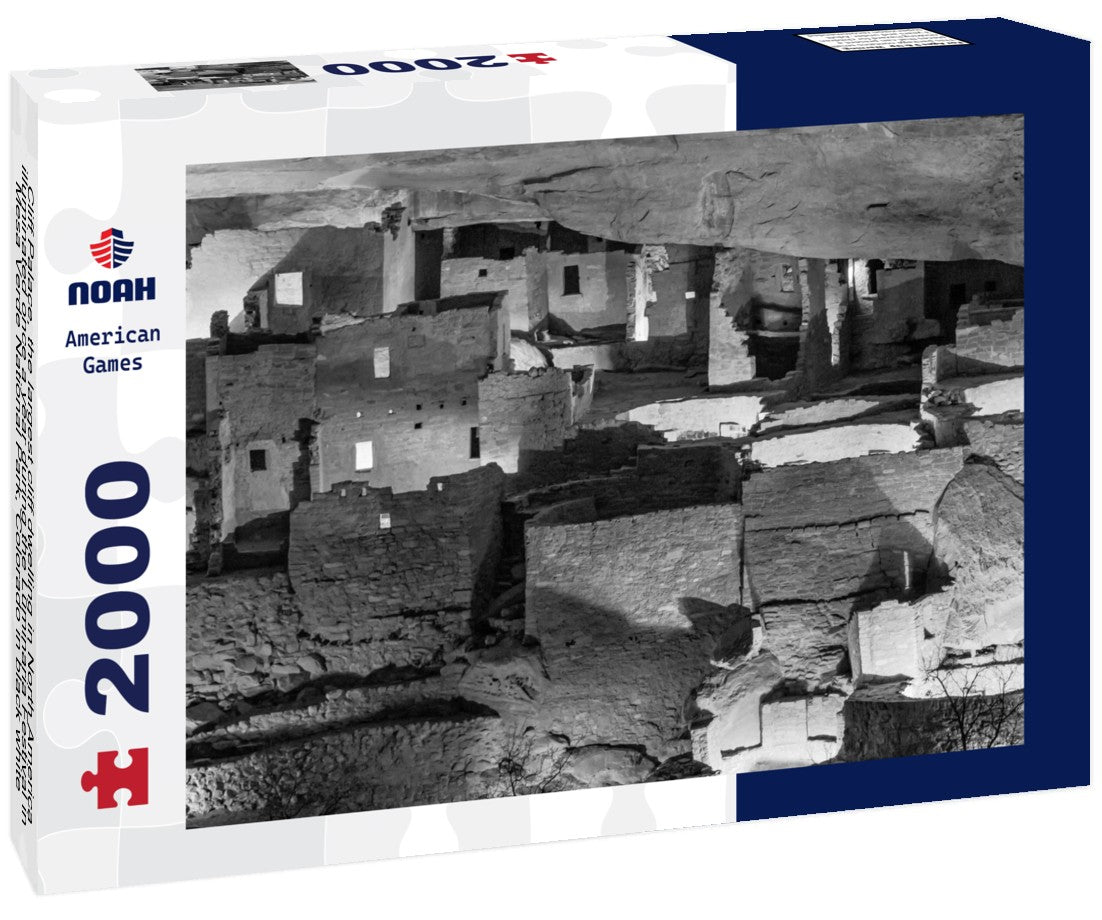 Noah Jigsaw Puzzle Cliff Palace, the largest cliff dwelling in North America, illuminated once a year during the Luminaria Festival in Mesa Verde National Park, Colorado in black white 2000 pieces