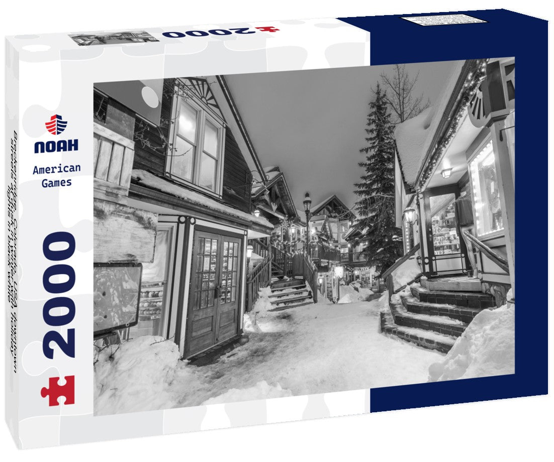 Breckenridge, Colorado, USA downtown streets at dusk in winter with holiday lights 2000pc PuzzleBlack and White