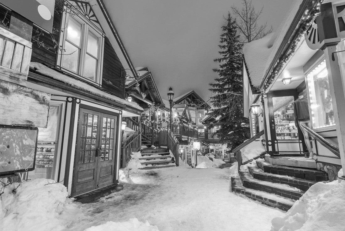 Noah Jigsaw Puzzle Breckenridge, Colorado, USA downtown streets at dusk in winter with holiday lights in black white 2000 pieces