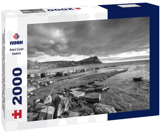 Noah Jigsaw Puzzle Dramatic sky over Kimmeridge Bay on the Jurassic Coast of Dorset, looking out to Hen Cliff with Clavel Tower perched on top in black white 2000 pieces