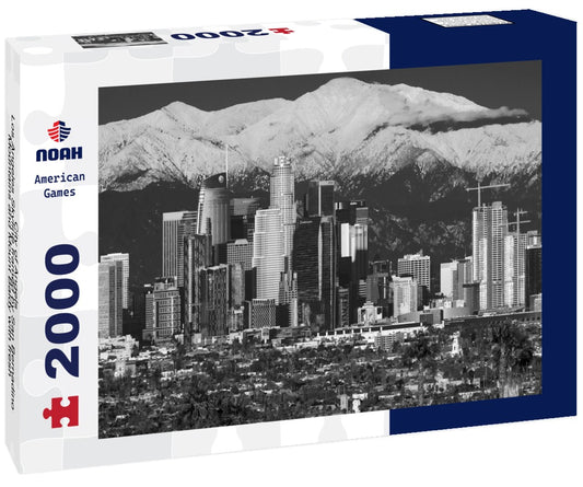 Noah Jigsaw Puzzle City of Angels - Los Angeles Skyline framed by San Bernadino Mountains and Mount Baldy with fresh snow from Kenneth Hahn State Park in black white 2000 pieces