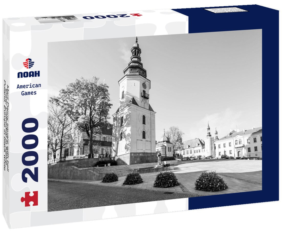 Noah Jigsaw Puzzle Marii Panny square with bell tower Cathedral in Kielce, Poland, Europe in black white 2000 pieces