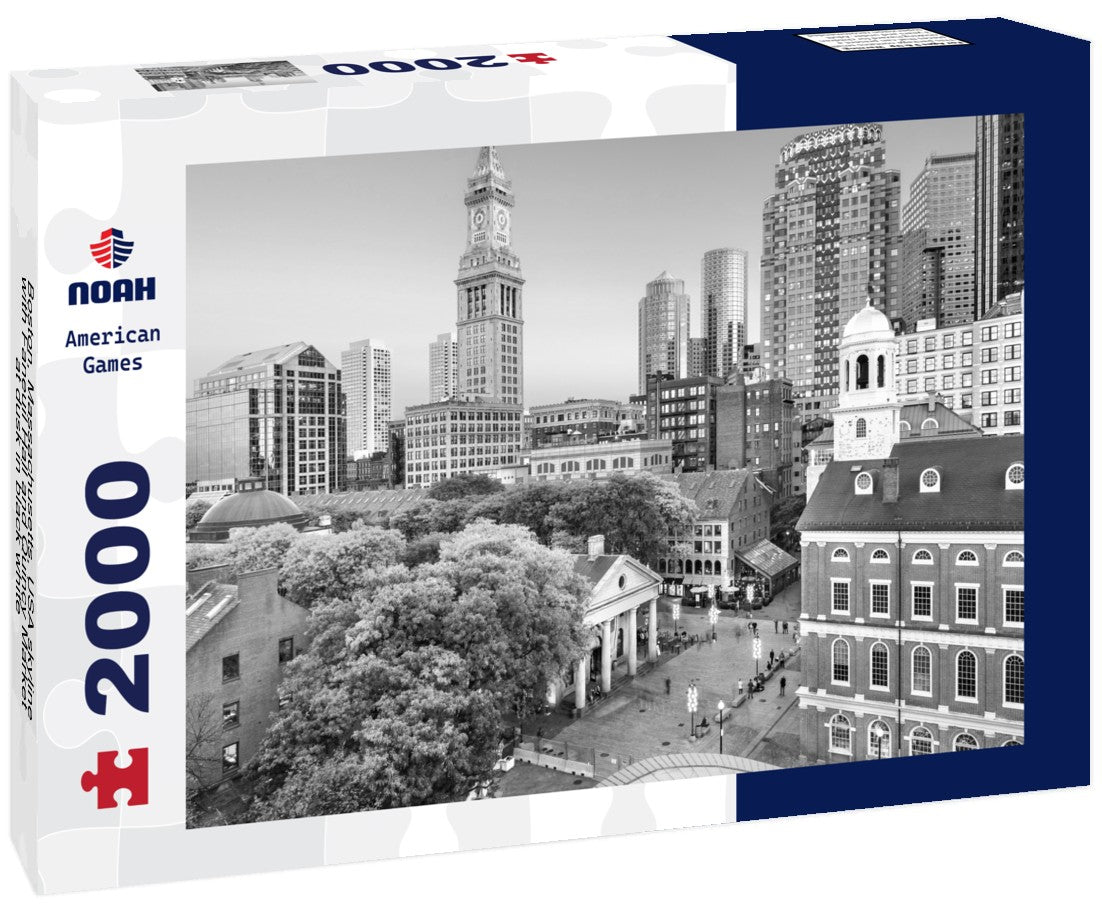 Boston, Massachusetts, USA skyline with Faneuil Hall and Quincy Market at dusk 2000pc PuzzleBlack and White