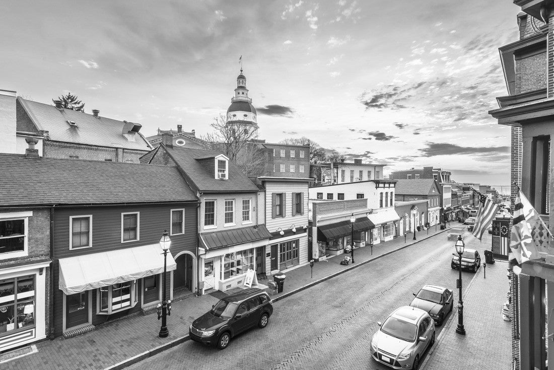 Annapolis, Maryland, USA downtown view over Main Street with the State House at dawn 2000pc PuzzleBlack and White