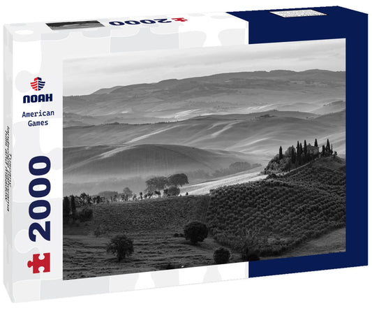 Noah Jigsaw Puzzle Tuscany - landscape panorama, hills and meadow, Tuscany - Italy in black white 2000 pieces